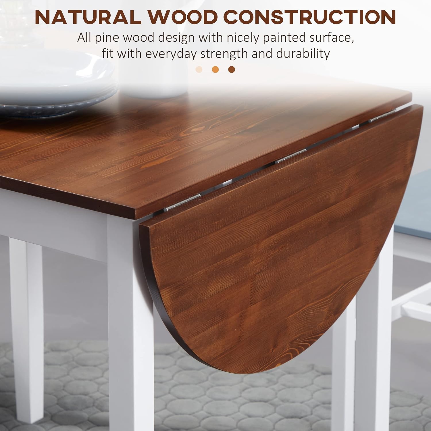 HOMCOM 55' Solid Wood Kitchen Table for 4-6 People, Oval Drop Leaf Tables for Small Spaces, Folding Dining Table, Brown