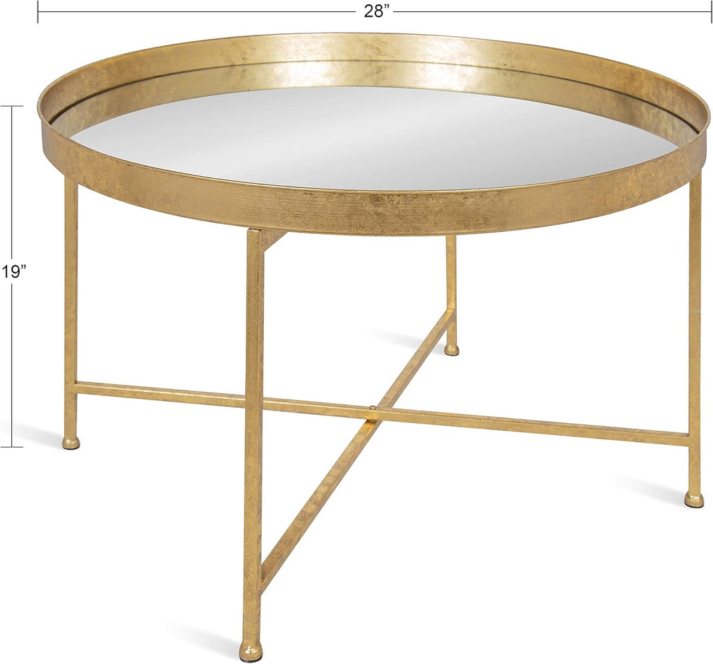 Kate and Laurel Celia Metal Foldable Round Accent Coffee Table, 28.25' x 28.25' x 19', Mirrored Surface and Gold Frame, Modern Minimalist Design and Detachable Magnetic Tabletop