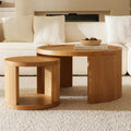 Round Nesting Coffee Table Set of 2, Brown Coffee Table, 31.5' Large & 18' Small Low Tables with Wood Top, Center Table for Living Room, Bedroom, Minimalist Center Table Set