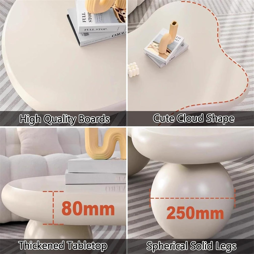 47.2' Cloud Coffee Table, Modern Coffee Table Unique Tea Table, Cute Cloud-Shaped Center Table with 3 Ball Legs for Living Room Home Office, Easy Assembly,White