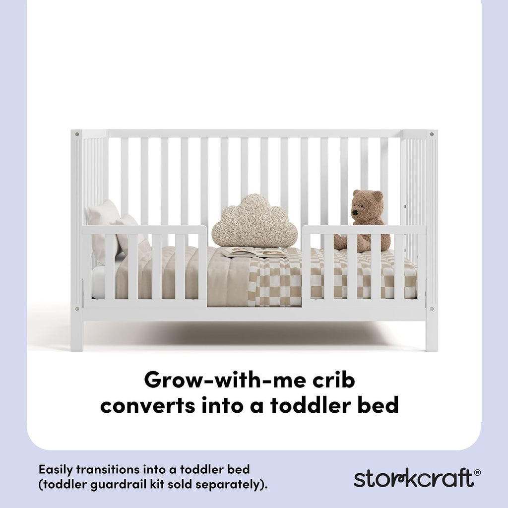 Storkcraft Morningside 5-in-1 Convertible Crib – GREENGUARD Gold Certified, Fits Standard Crib Mattress, Converts to Toddler Bed, Daybed and Full Bed, 4 Adjustable Mattress Heights (White)