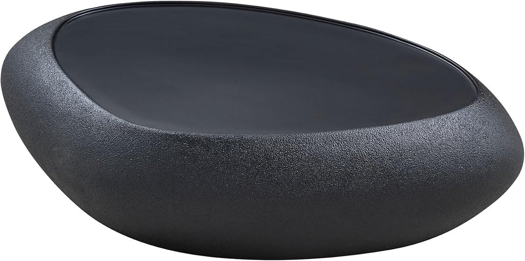 47.24' Fiberglass Oval Coffee Table for Living Room,Elliptical Irregular Center Faux Matte Rocks Table Front of The Sofa,No Need Assembly,Black