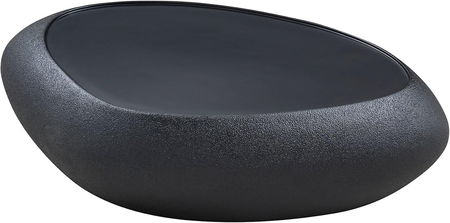 47.24' Fiberglass Oval Coffee Table for Living Room,Elliptical Irregular Center Faux Matte Rocks Table Front of The Sofa,No Need Assembly,Black