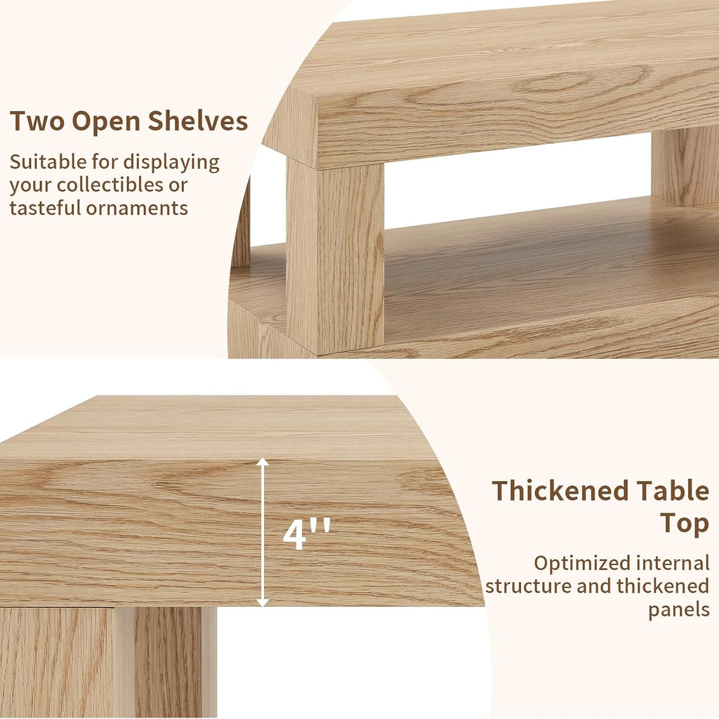 LKTART 39.37' Coffee Table with Storage, 2-Tier Mid Century Rectangular Accent Table with Thick Tabletop, Rustic Style Cocktail, Center Table for Living Room, Office, Apartment (Natural)