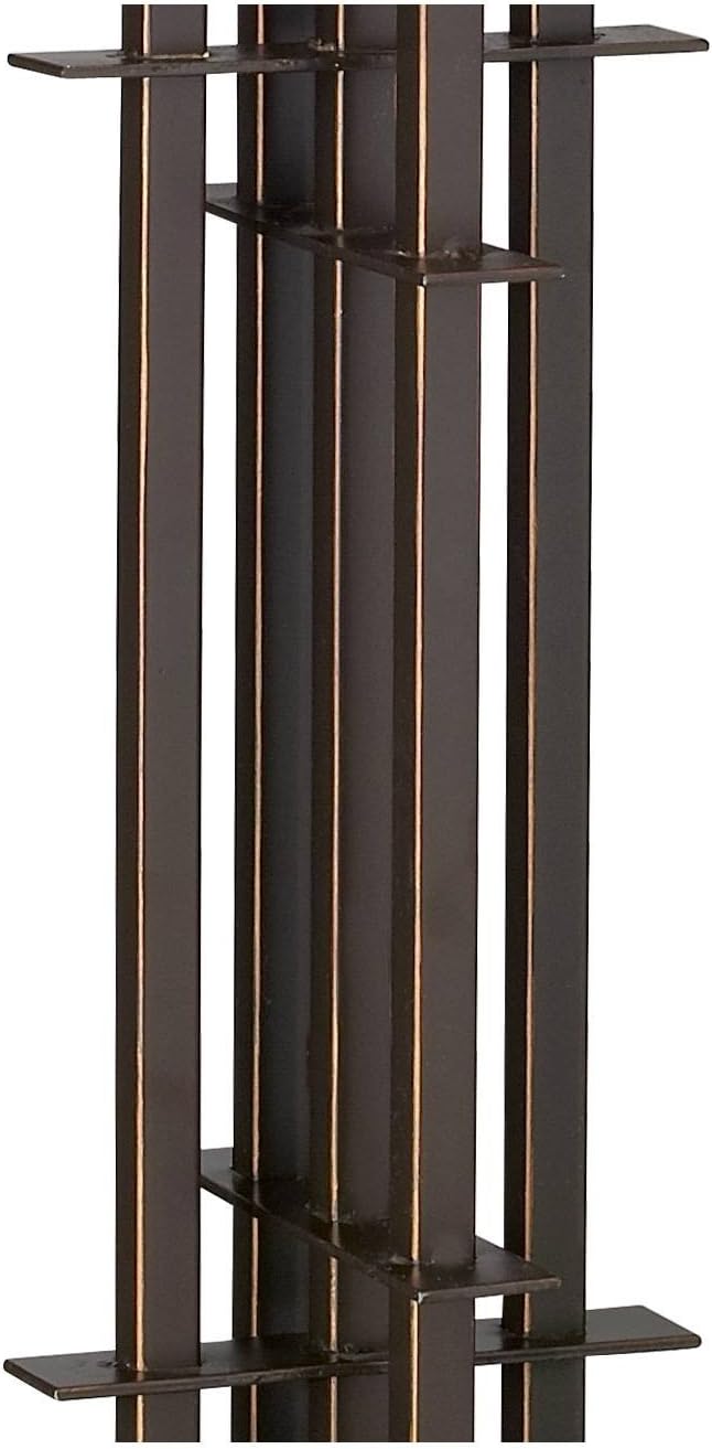 Franklin Iron Works Mission Tiffany Style Table Lamp Art Deco 26.25' High Wrought Iron Dark Bronze Brown Gold White Stained Glass Shade for Living Room Bedroom House Bedside Nightstand Home Office