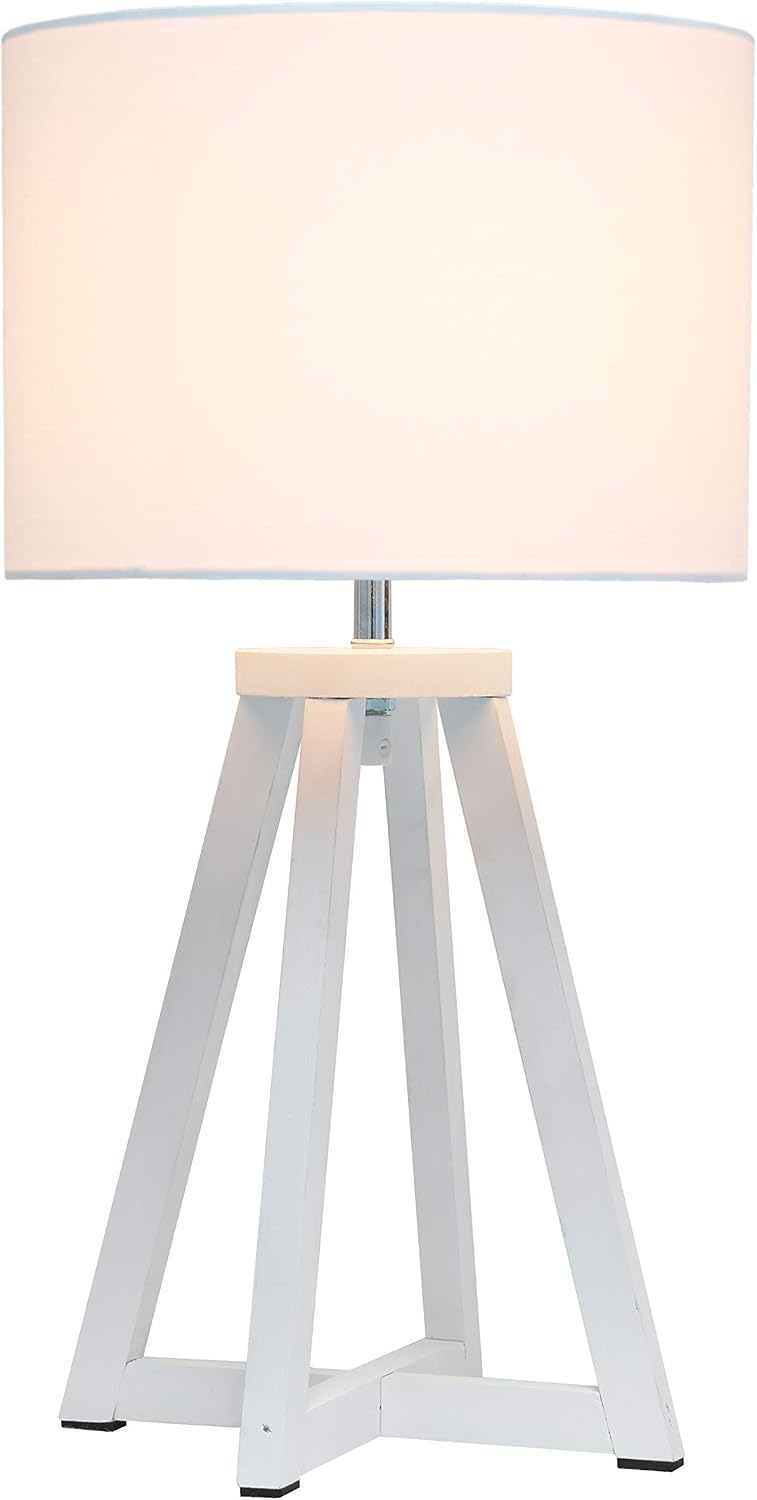 Simple Designs LT1069-WOW Interlocked Triangular White Wood Table Lamp with White Fabric Shade (Pack of 4)