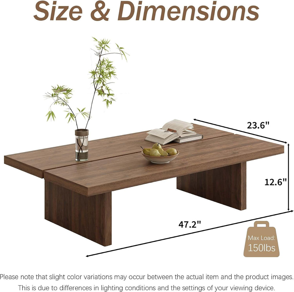 47' Rectangular Walnut Grain Coffee Table - Minimalist Modern Coffee Tables for Living Room, Japanese Tea Table, Low Profile Center Table for Home & Office (Brown)