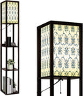 Floor Lamp with Shelves Blue yellow luxury seamless pattern Ornament Traditional Ethnic Standing Tall Lamp USB Ports & Power Outlet Modern Corner Lamp Nightstand Light for Living Room Bedroom