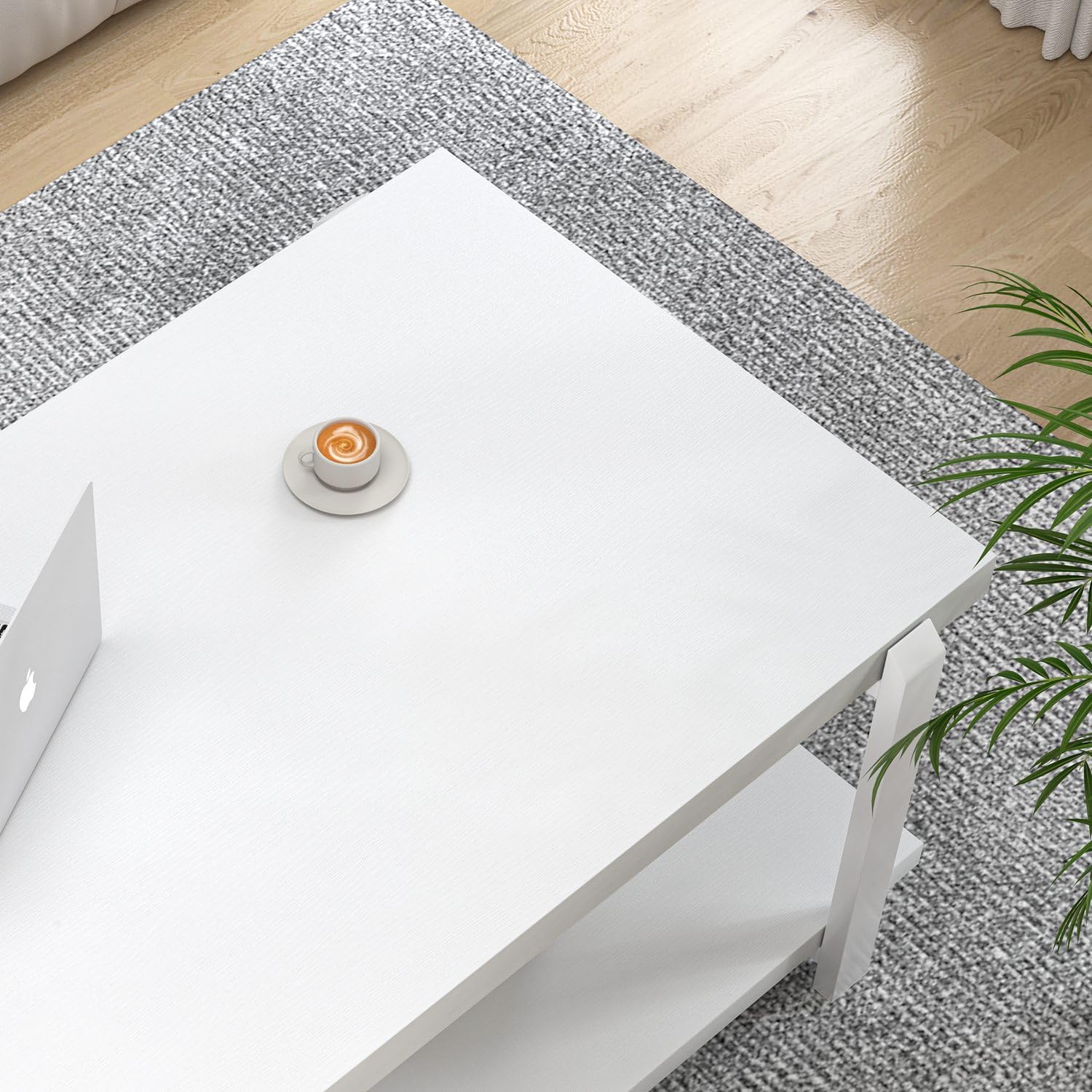 FOLUBAN White Coffee Table, Modern Rustic Wood and Metal Center Table with Storage Shelf, Rectangle Cocktail Tea Table for Living Room, 42 Inch