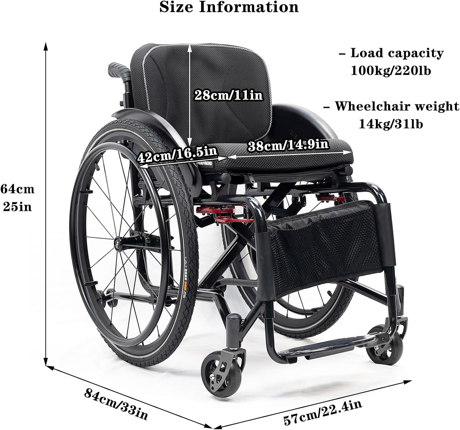 Folding Transport Wheelchair,Foldable Portable Manual Chair,Light Weight Sport Wheelchair,Aluminum Alloy Wheelchair,Self-propelled Manual Wheelchairs,Mobility Aids For Adult(Seat width 40cm,A-Black)(A