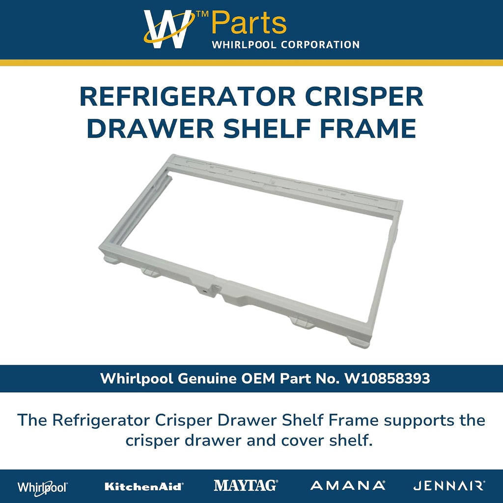 Whirlpool W10858393 Genuine OEM Refrigerator Crisper Drawer Shelf Frame Replacement Part - Replaces W10671241