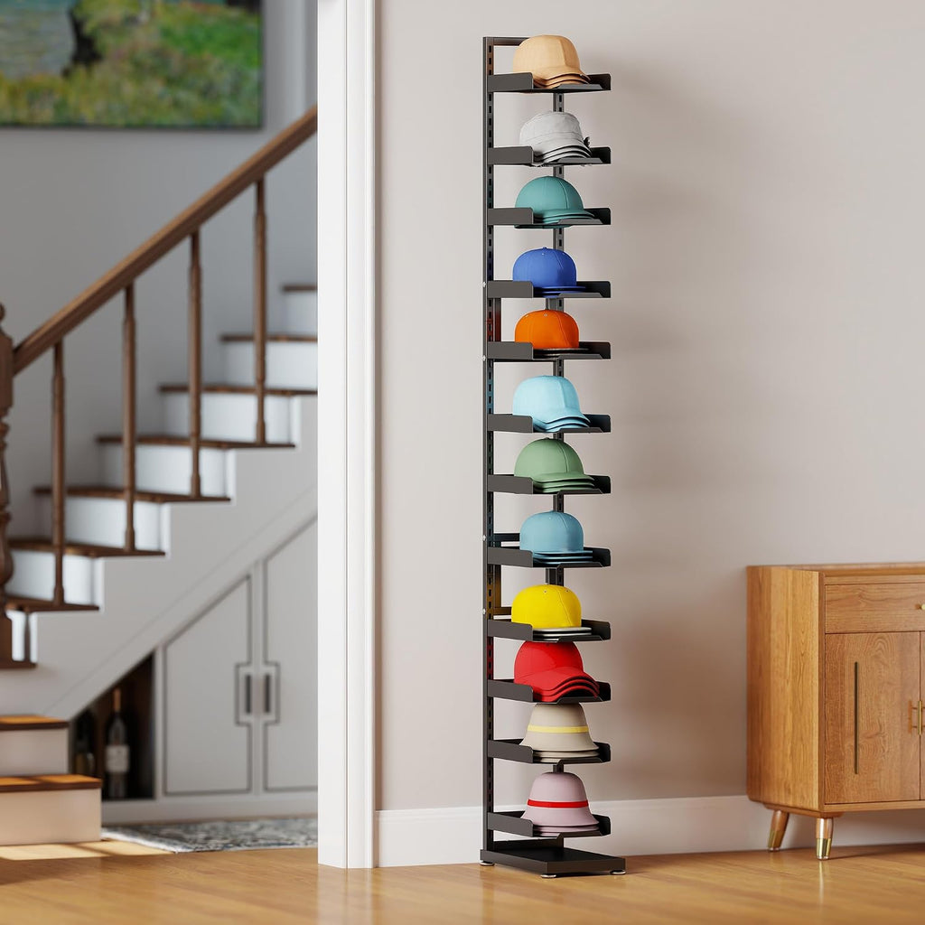 tonchean 12 Tier Floor Standing Hat Rack, 76 Inch Adjustable Hat Display Stand Holds 120+ Hats, Heavy Duty Metal Cap Organizer & Hat Holder for Home, Retail Store, Closet