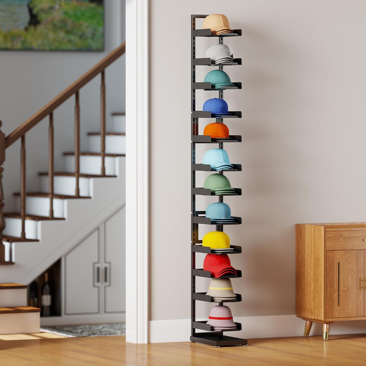 tonchean 12 Tier Floor Standing Hat Rack, 76 Inch Adjustable Hat Display Stand Holds 120+ Hats, Heavy Duty Metal Cap Organizer & Hat Holder for Home, Retail Store, Closet