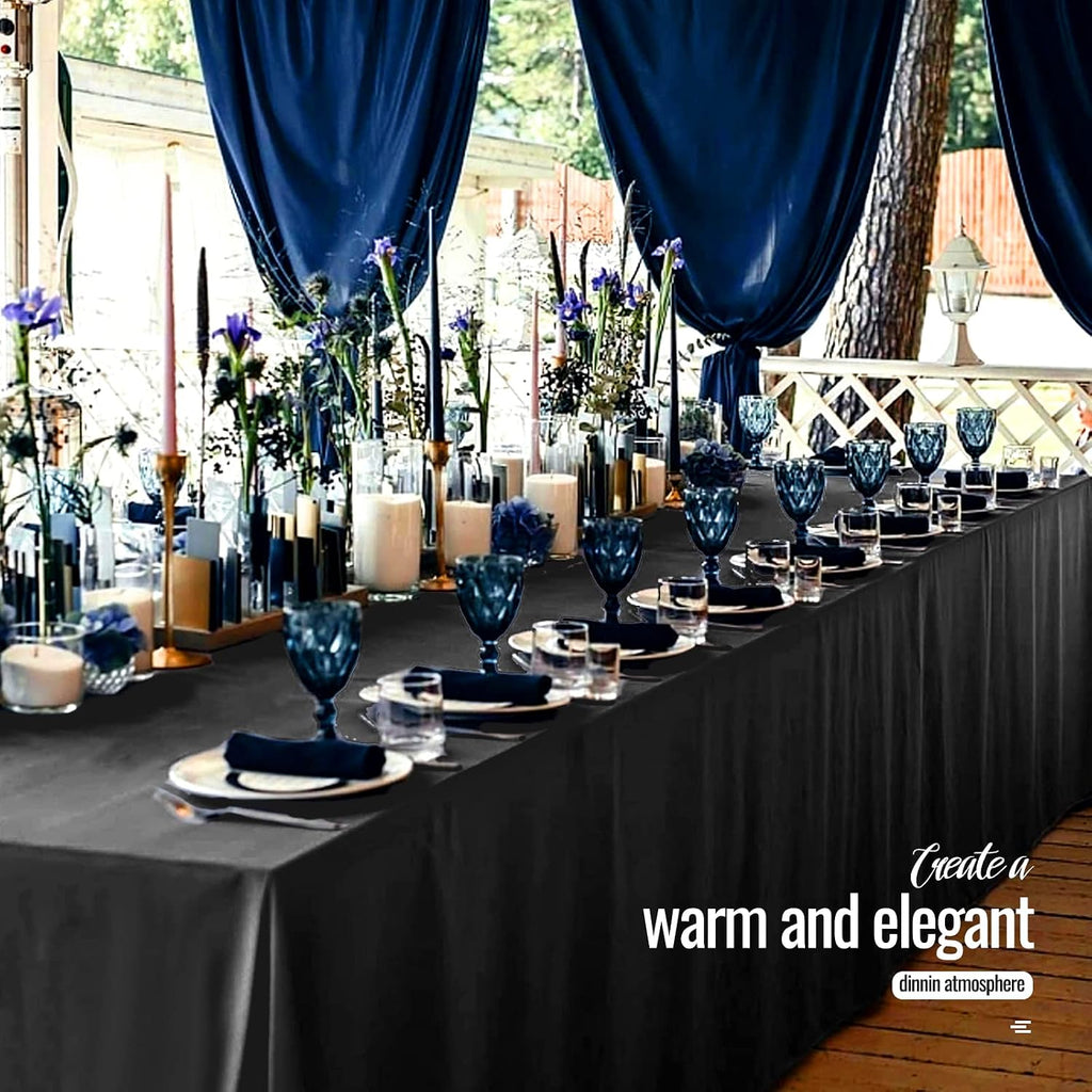 12 Pack Black Tablecloths for 8ft Rectangle Tables 90 x 132 Inch - Polyester Table Cover Stain and Wrinkle Resistant Washable Fabric Table Clothes for Wedding Party Banquet Reception Restaurant