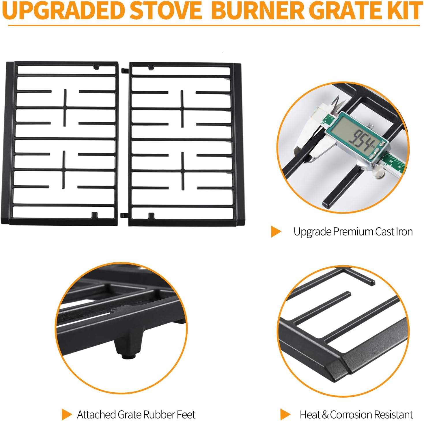 Atgestore W11394363 Stove Grate Replacement for Whirlpool Gas Stove Cast Iron Grate WPW10447923 WFG524SLAB0 WFG524SLAB1 Whirlpool Gas Range Parts Stove Top Cooktop Surface Burner Grate Rack