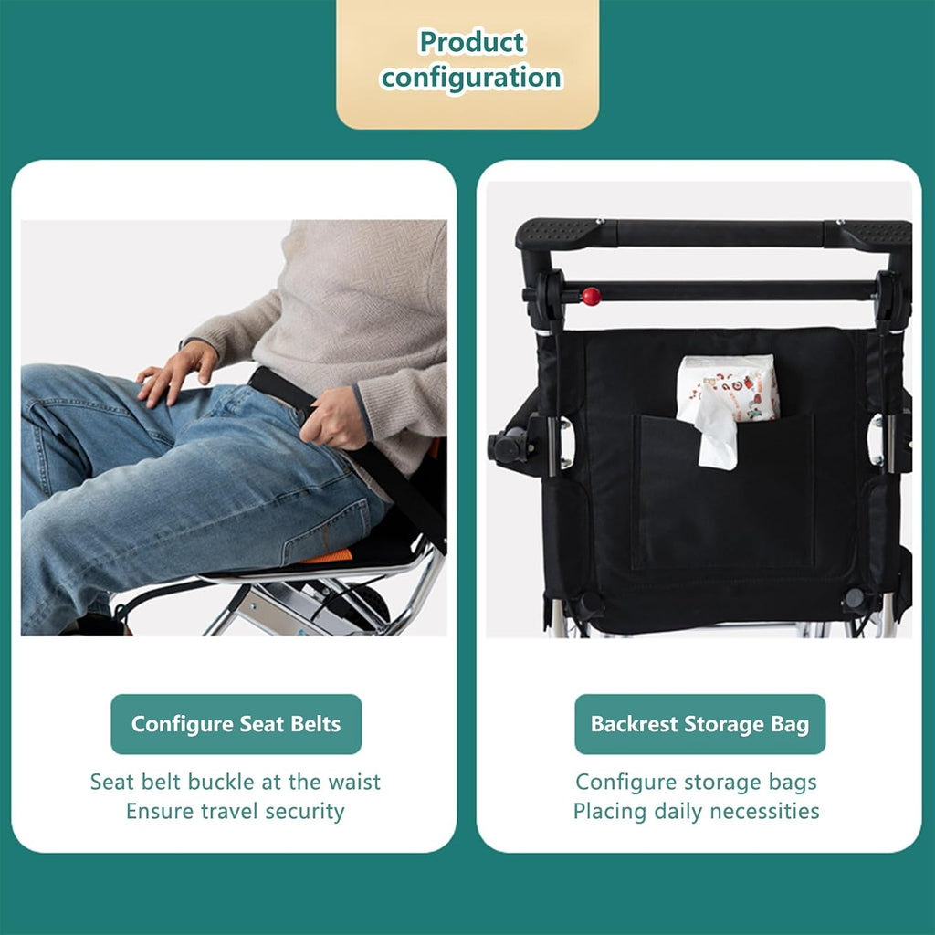 Folding Portable Wheelchair with Hand Brake,Portable Folding Wheelchair, Super Lightweight Transport Wheelchair,Folding, Portable. with Locking Hand Brakes,Flip-Backs Arms