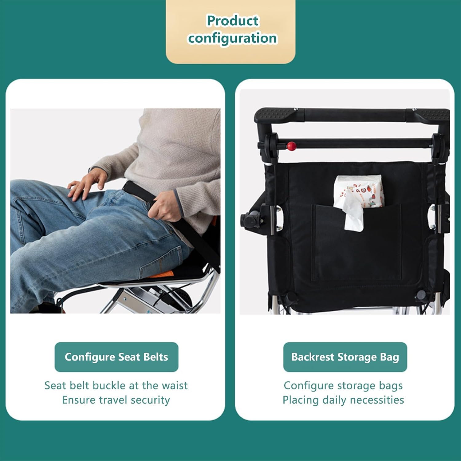 Folding Portable Wheelchair with Hand Brake,Portable Folding Wheelchair, Super Lightweight Transport Wheelchair,Folding, Portable. with Locking Hand Brakes,Flip-Backs Arms