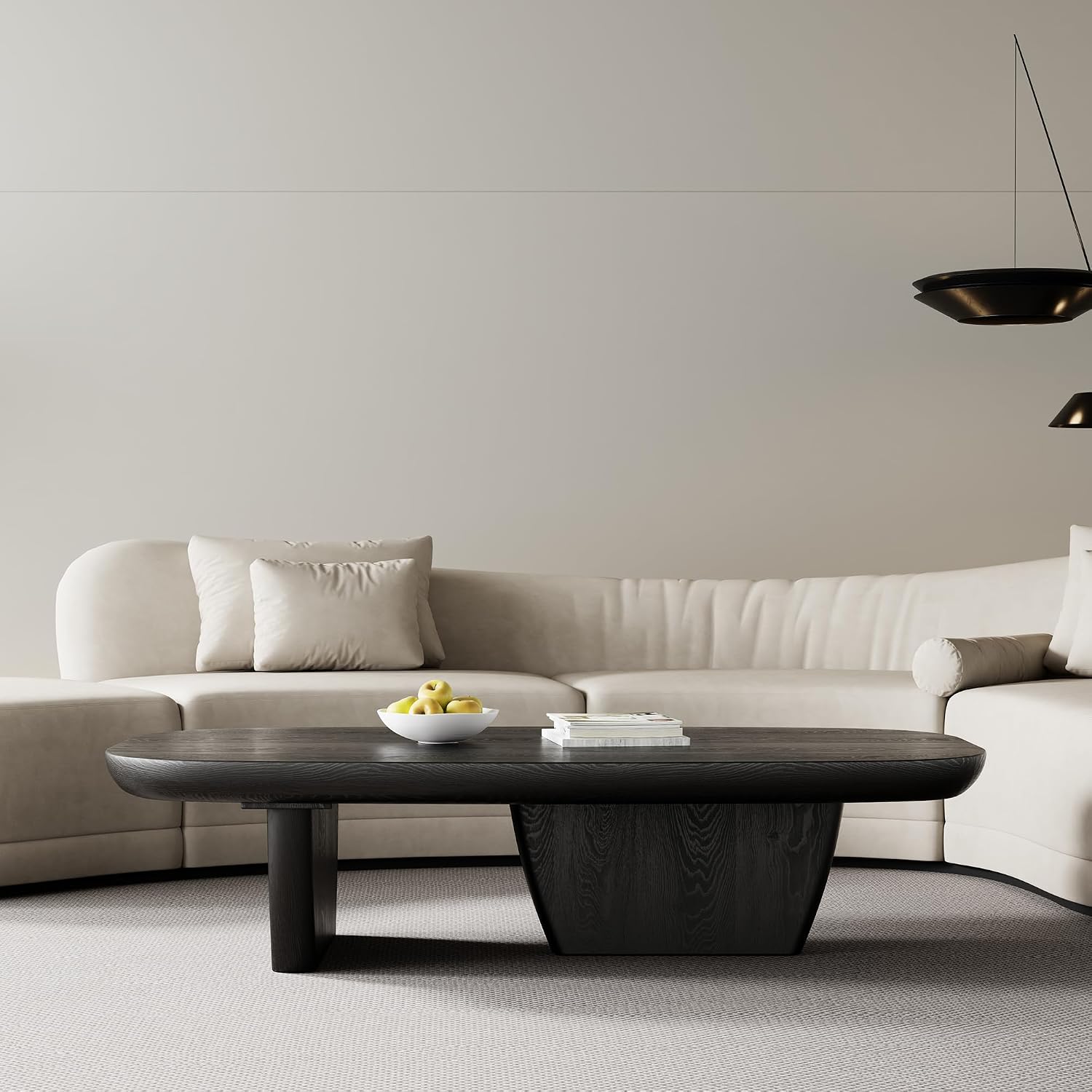 Modern Wood Coffee Table for Living Room, 51.2' Black Rectangle Coffee Table with 2 Unique Legs, Center Table for Living Room Table Tea Table for Home Office