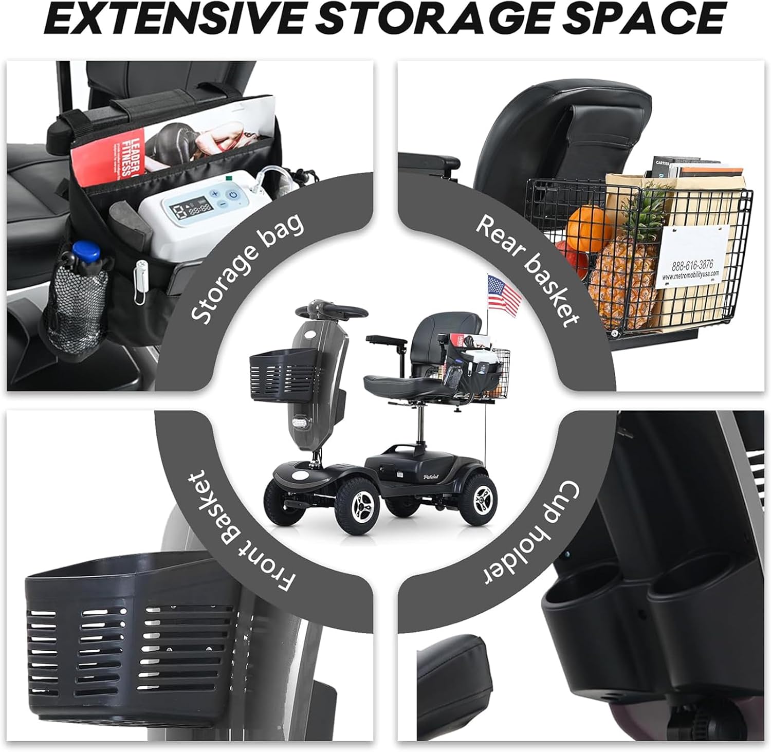 Mobility Scooters for Seniors & Adults 400 Lb Weight All Terrain,Heavy Duty 4 Wheel Foldable Powered Scooter,Portable Disability Mobile Electric Wheelchair,Luxury Seat and w/Led Lights,Black