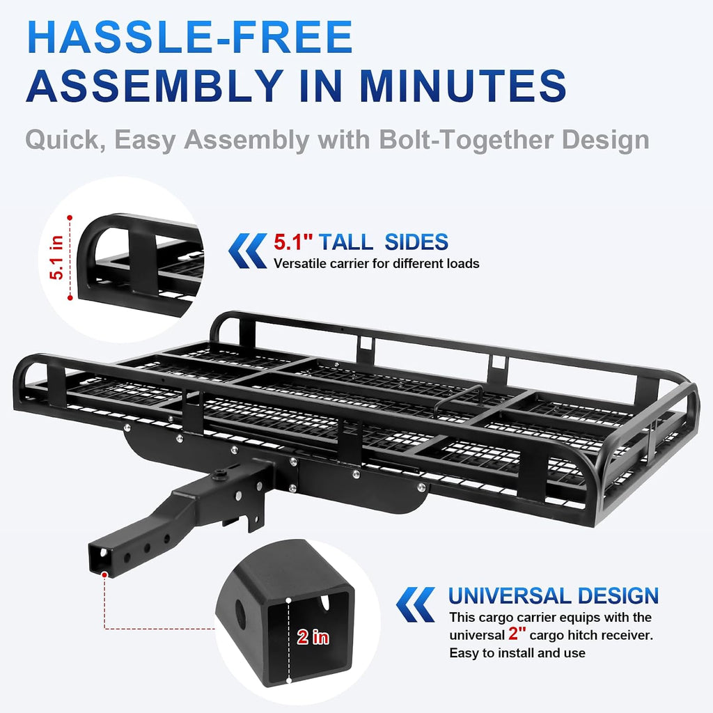 Foldable Cargo Carrier, 800 LBS Load Hitch Cargo Carrier with Reflective Strips & Straps & Alloy Steel Structure, Mobility Scooter Carrier for Outdoor Enthusiasts and Disability Aid