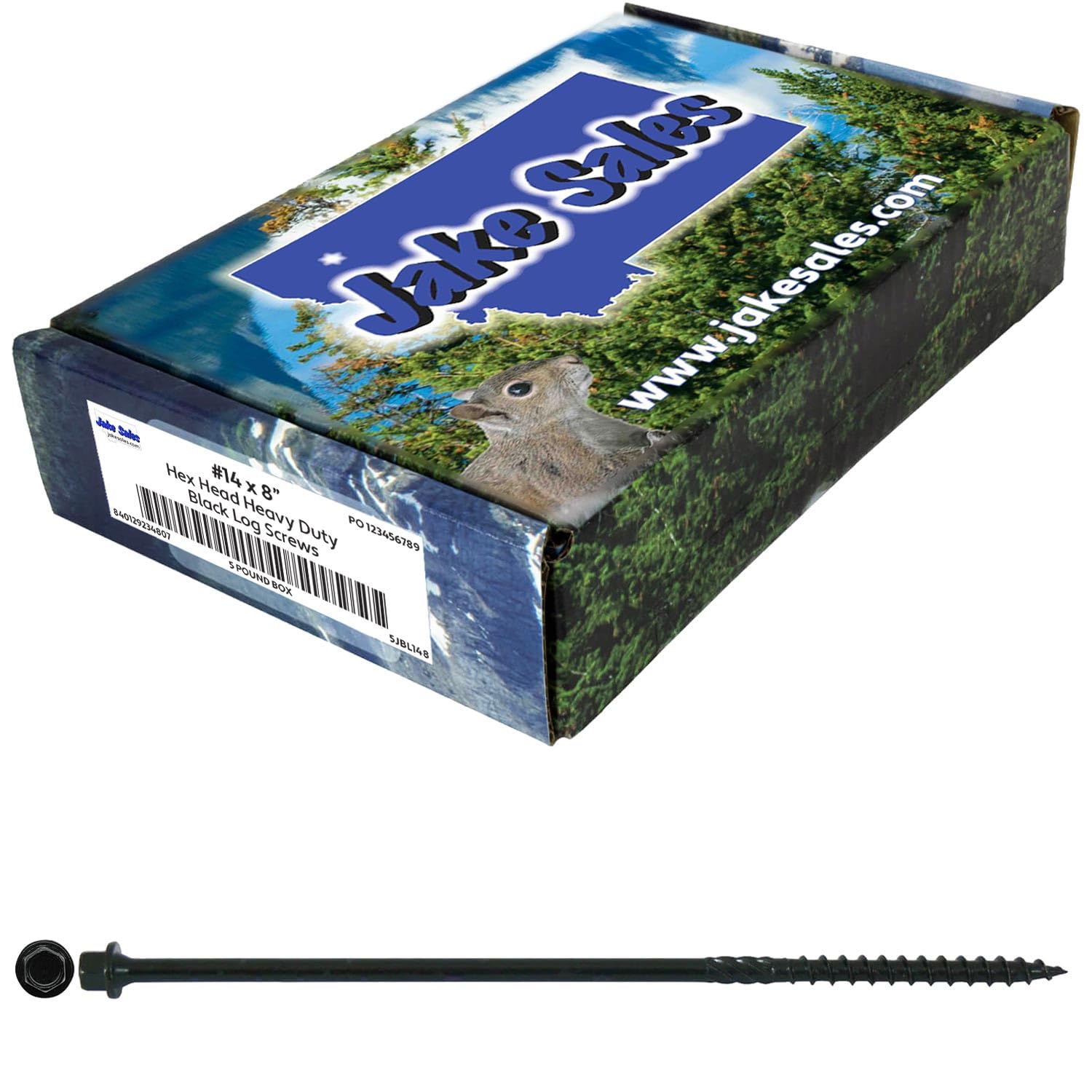 Jake Sales #14 X 8 Heavy Duty Black Timber/Log/Landscaping Wood Screws - Exterior Coated Heavy Duty Screws. 9 x 5 Pound Boxes - ~657 Screws