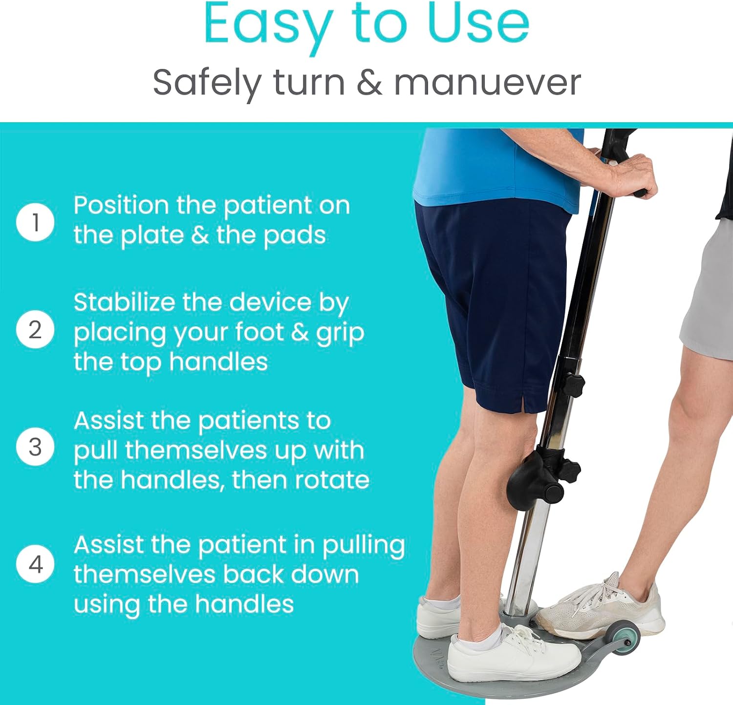 Vive Patient Turner - Turn Transfer Aid for Elderly - Mobility Sit to Stand Device for Transferring from Bed, Seat & Wheelchair - Pivot Disc 360 Degree Rotation w/Handle - Standing Aids & Supports