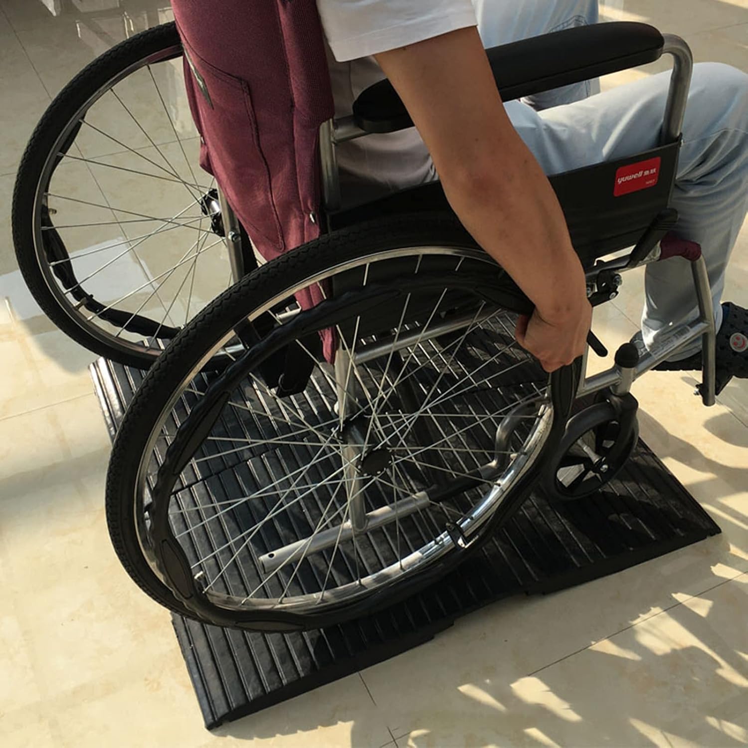 JYDQM Portable Driveway Ramp Non-Skid Rubber Threshold Wheelchairs Ramp, 1in / 2.1in High Channel, Entry Access Slope for Scooter Disability Chair(Size:38x90x7cm), YWCG2003647