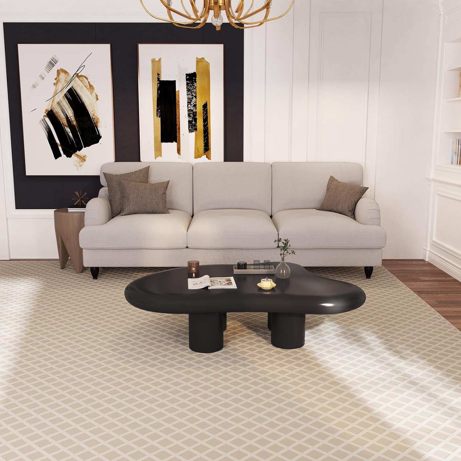 Guyii Cloud-Shaped Coffee Table, Modern Sofa Table with 4 Legs, Black Center Table, Small Irregular Tea Table for Living Room, Easy Assembly