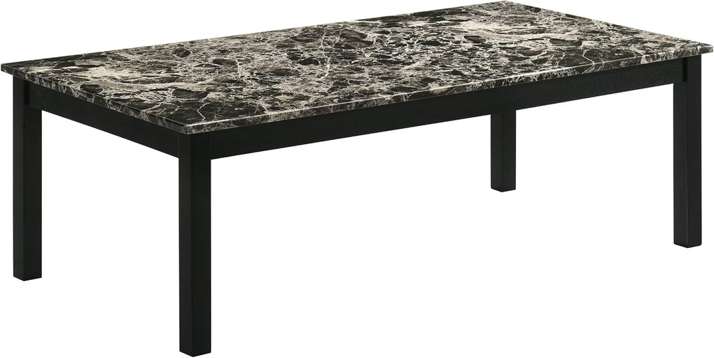 Furniture of America Isime Modern Contemporary Solid Wood 47.5-inch 3-Piece Coffee Table Set with Faux Marble Top for Living Room, Office, Black and White