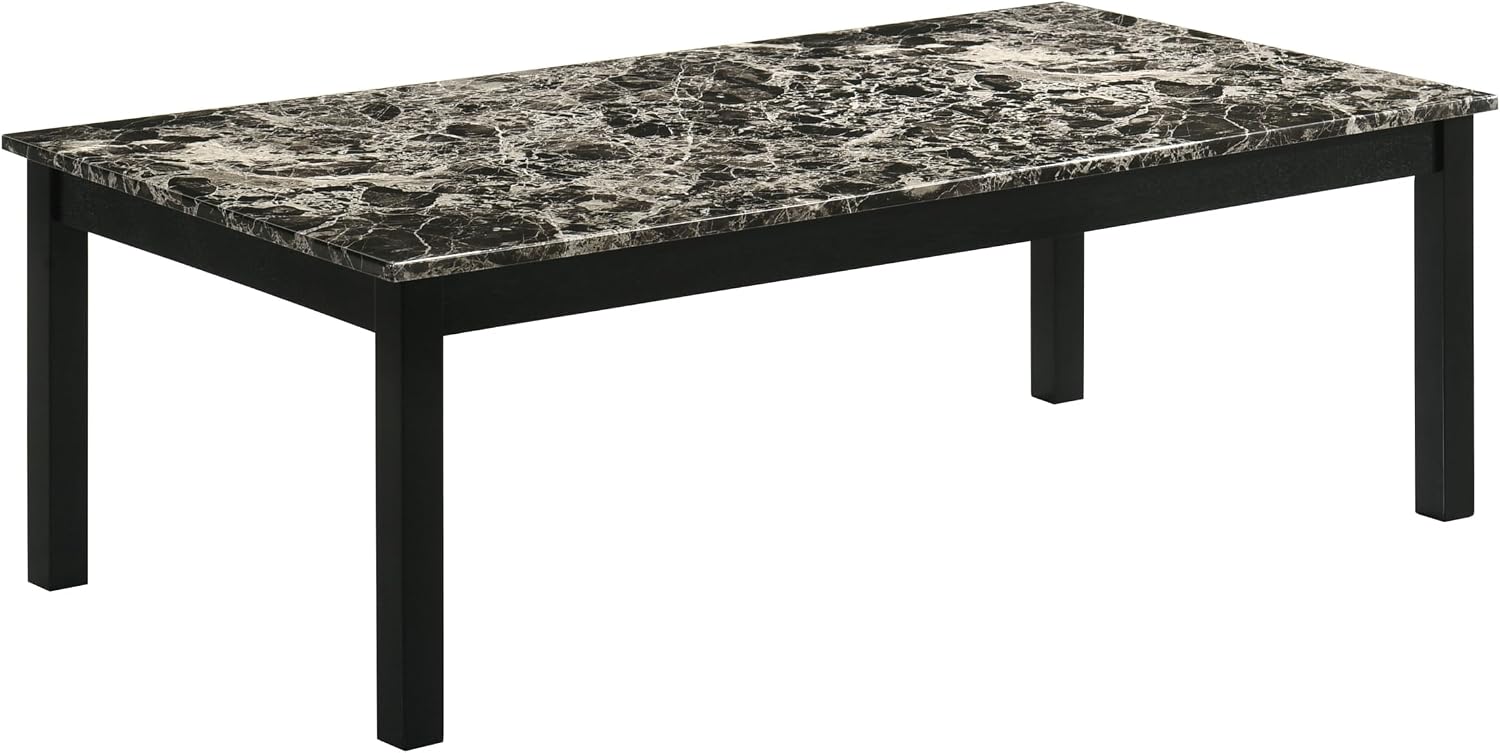 Furniture of America Isime Modern Contemporary Solid Wood 47.5-inch 3-Piece Coffee Table Set with Faux Marble Top for Living Room, Office, Black and White