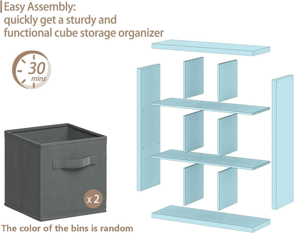 Bookshelf with Storage Bins, 9-Cube Storage Organizer Sturdy Wooden Bookcase Open Book Shelf, Multifunctional Cubicle Rack for Storage & Display, Furniture for Living Room Bedroom Office, Black
