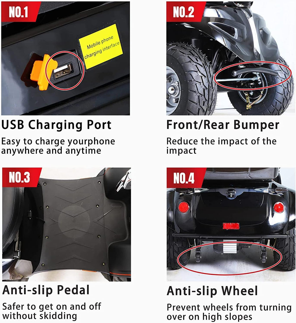 Heavy Duty Mobility Scooters for Seniors & Adults 500lbs Capacity - Electric Powered Mobility Cart - 1000W All Terrain Recreational Mobility Scooter for Travel