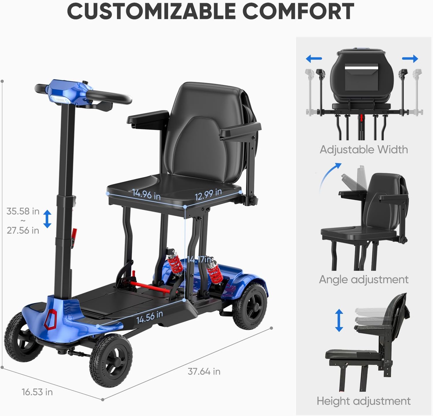 Auto-Folding Mobility Scooters for Adults & Seniors,40 lbs Lightweight Foldable & Portable 4 Wheel Electric Scooter, Remote Control/Manual Folding Power Scooter 14 Mile Range, 275 lbs Capacity Bule