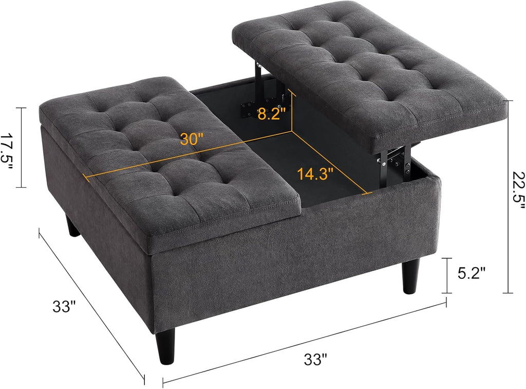 GAOMON 33' Square Coffee Table Lift Top Ottoman in Upholstered, Tufted Ottoman With Storage, Oversized Toy Box for Living Room
