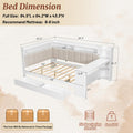 Full Size Corner Bed Frame, Full Size Daybed with Storage Shelves & Storage Drawers, Wood Corner Bed with Charging Station & LED Light, Desk & Upholstered Headboard and Backrest, White