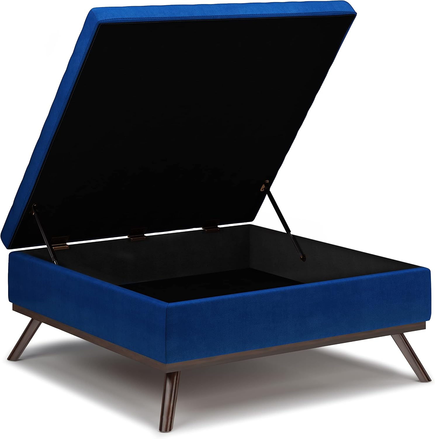 SIMPLIHOME Owen 36 inch Wide Mid Century Modern Square Coffee Table Storage Ottoman in Blue Velvet Fabric, Assembled, for the Living Room, Entryway and Family Room