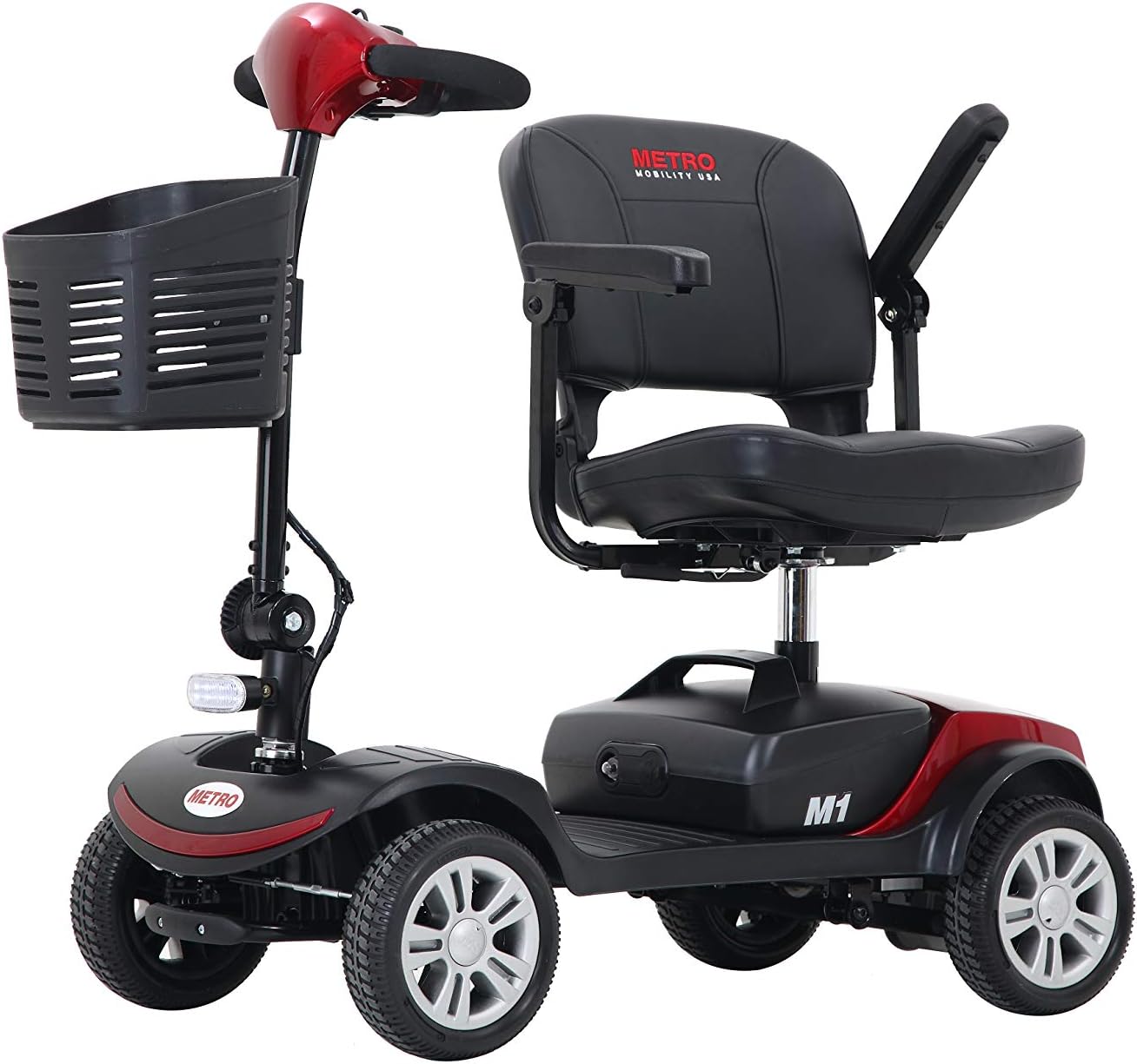 LED Lights Swivel seat Mobility Scooter, Rear Suspension, Electric wheelchairs for Seniors 300 pounds, Detachable Folding Scooter, 4 Wheel (Electric Scooter - Red)