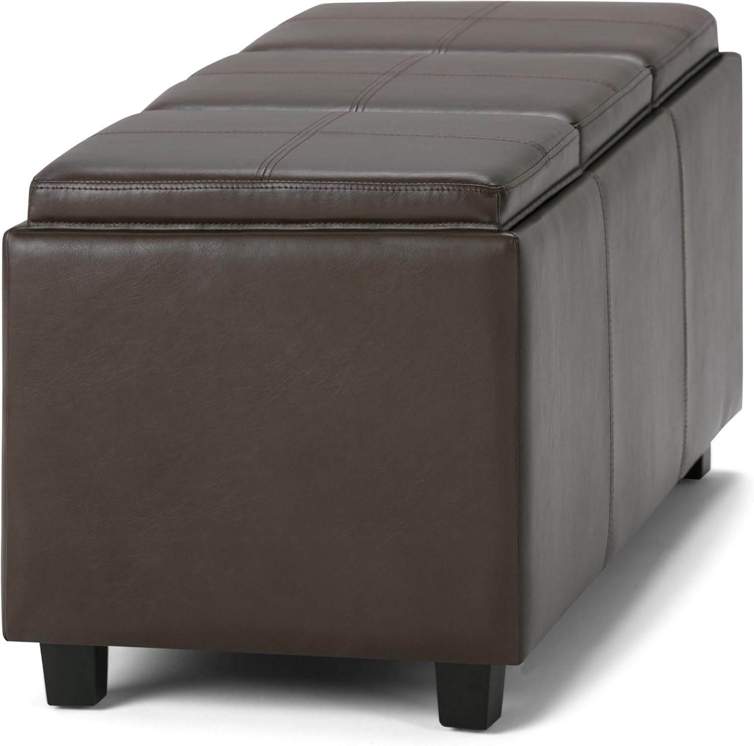 SIMPLIHOME Avalon Storage Ottoman - 42 inch Wide Upholstered Vegan Leather Rectangular Flip-Top Ottoman in Chocolate Brown, Contemporary Coffee Table Ottoman for Living Room with Hidden Storage