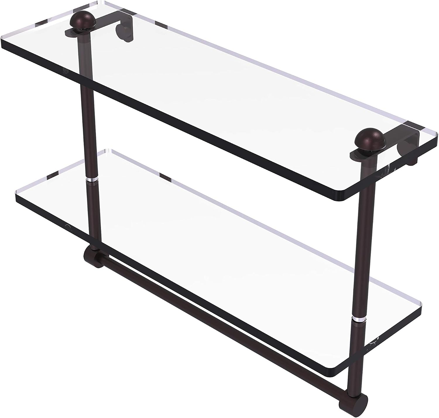Allied Brass RC-2/16TB 16 Inch Two Tiered Integrated Towel Bar Glass Shelf, Antique Bronze
