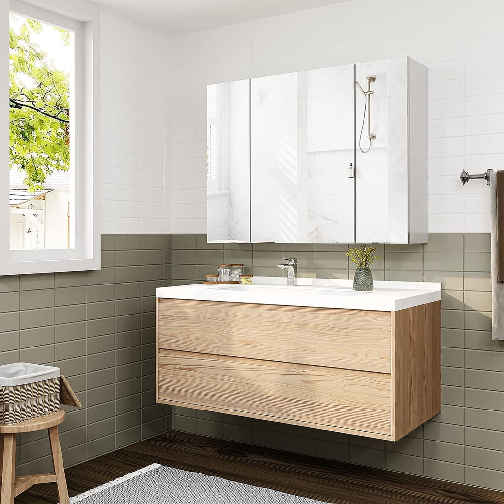 DICTAC Bathroom Medicine Cabinet with Mirrors 31.5x23.62 Inch Storage Cabinet with Mirror Wall Mounted Bathroom Mirror with Adjustable Storage Shelves and 3 Doors Mirror Medicine Cabinets for bathroom
