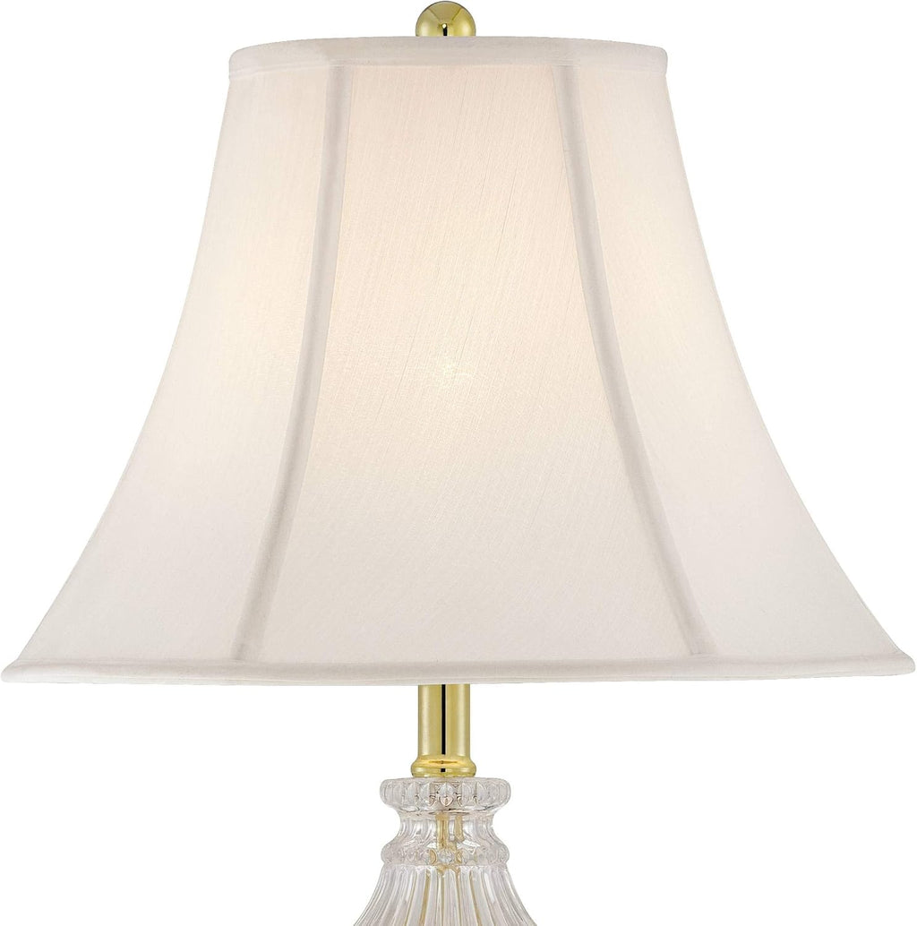 Regency Hill Traditional Glam Luxury Table Lamps 26.5' High Set of 2 Clear Glass Urn Brass Gold Metal White Cream Bell Shade Decor for Living Room Bedroom House Bedside Nightstand Home