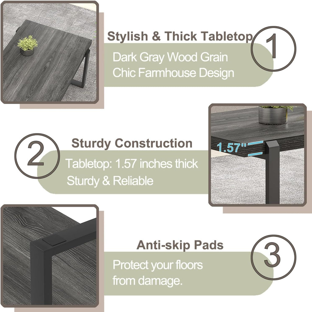 FOLUBAN Coffee Table, Modern Industrial Wood and Metal Center Table, Rectangle Cocktail Tea Table for Living Room, Dark Gray, 44 Inch