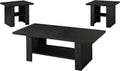 Bowery Hill 3 Piece Coffee Table Set, Black Oak Finish, Hollow Board and Particle Board Construction, Includes Coffee Table and 2 End Tables, Storage Shelves, Contemporary Style for Modern Living Room