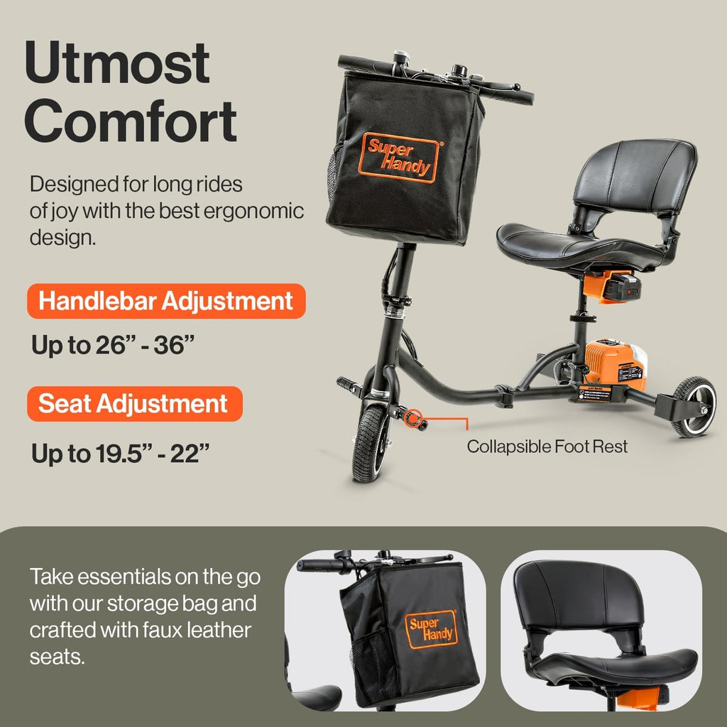 SuperHandy Passport Mobility Scooter for Adults- Foldable, 3 Wheel, Airline Travel Friendly - 13 Mile Range, Includes 2 Removable 44.4V Lithium-ion Batteries & Charger (275 Lbs)