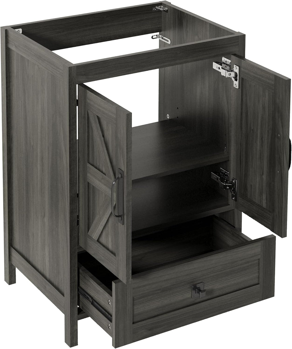 KIGOTY 24 Inch Farmhouse Bathroom Vanity Without Sink, Wooden Bathroom Storage Cabinet Without Countertop, Freestanding Bathroom Cabinet with 2 Doors and 1 Drawer (Grey, 24 INCH Without Sink)