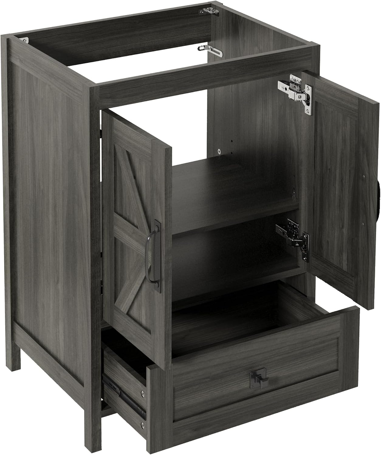 KIGOTY 24 Inch Farmhouse Bathroom Vanity Without Sink, Wooden Bathroom Storage Cabinet Without Countertop, Freestanding Bathroom Cabinet with 2 Doors and 1 Drawer (Grey, 24 INCH Without Sink)