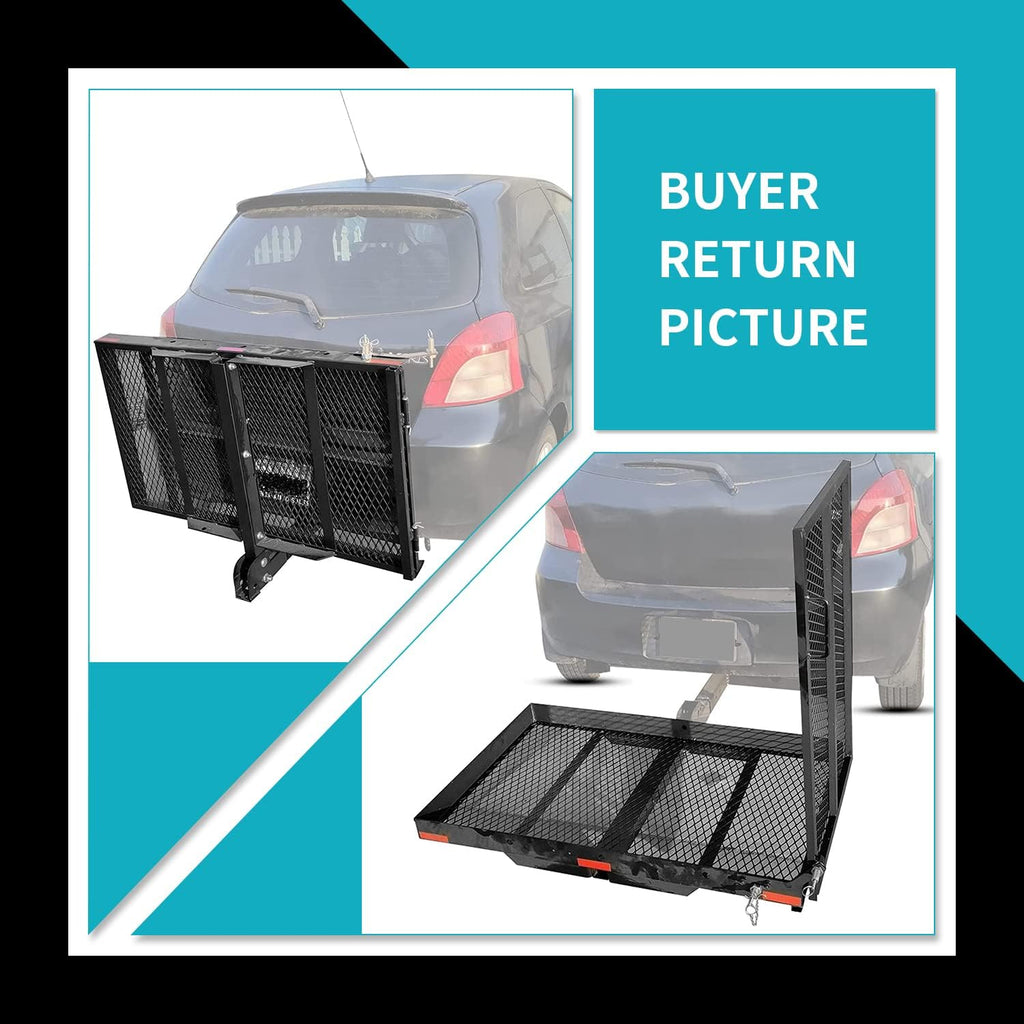 New Mobility Carrier Ramp Hitch Mounted 46.2 x 26.8 x 38.7 500 lbs for | Wheelchair Electric Scooter Medical Disability with Rack Ramp Capacity Steel w/3' Rail Fit 2' Hitch Receiver SUV Truck Van