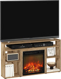 Furinno Jensen Fireplace TV Stand, Corner Entertainment Center, TV Console for TV up to 55 Inch with Fireplace, for Living Room, Bedroom, Flagstaff Oak