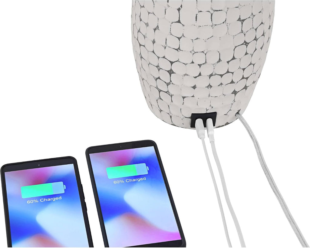 360 Lighting 29 1/2' Tall Modern Coastal End 3-Way Table Lamps Set of 2 USB Port Whitewash Ceramic Fabric White Shade Living Room Charging Bedroom Bedside Nightstand House Office Home Reading