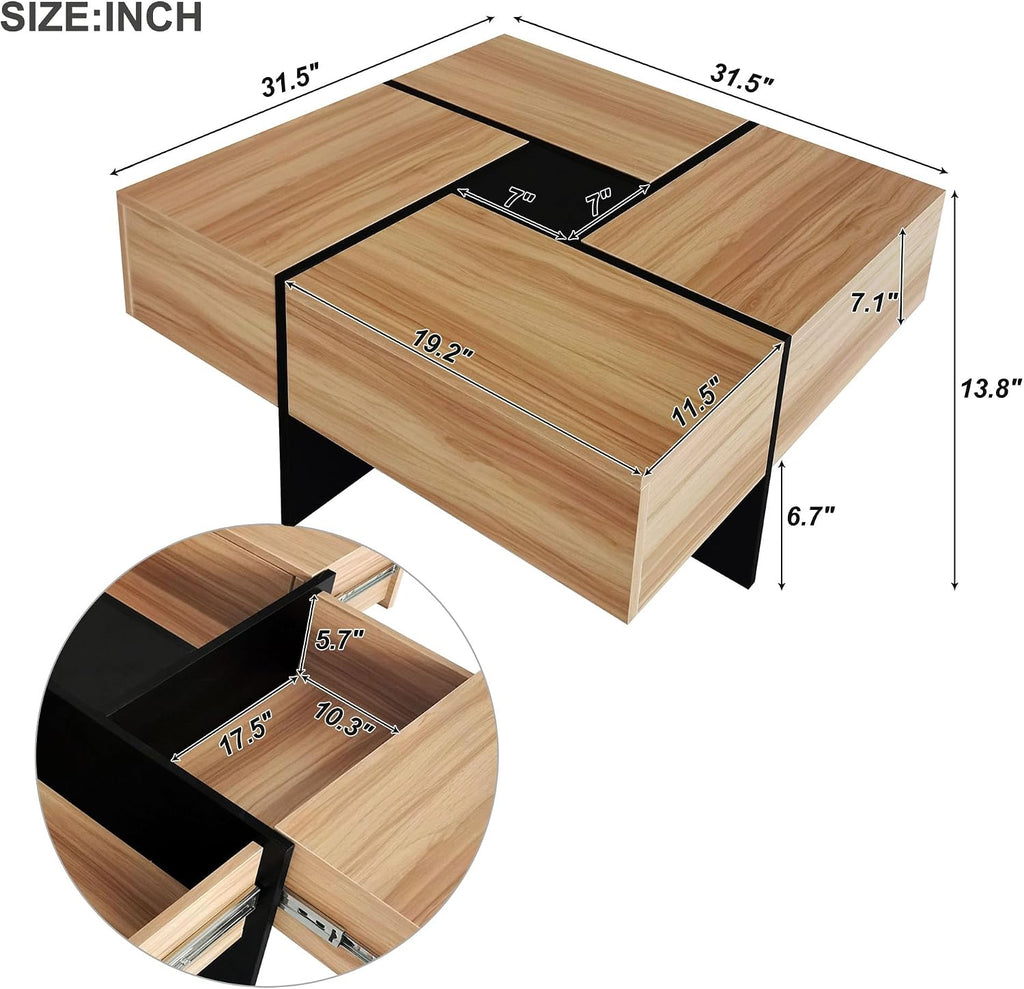 Merax Modern Square Coffee Table with 4 Hidden Storage Compartments, UV High-Gloss Design for Living Room, Brown